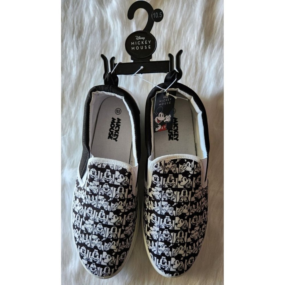 Disney Mickey Mouse Black White Slip On Sneakers Shoes 151473 Mens 10.5 NWT